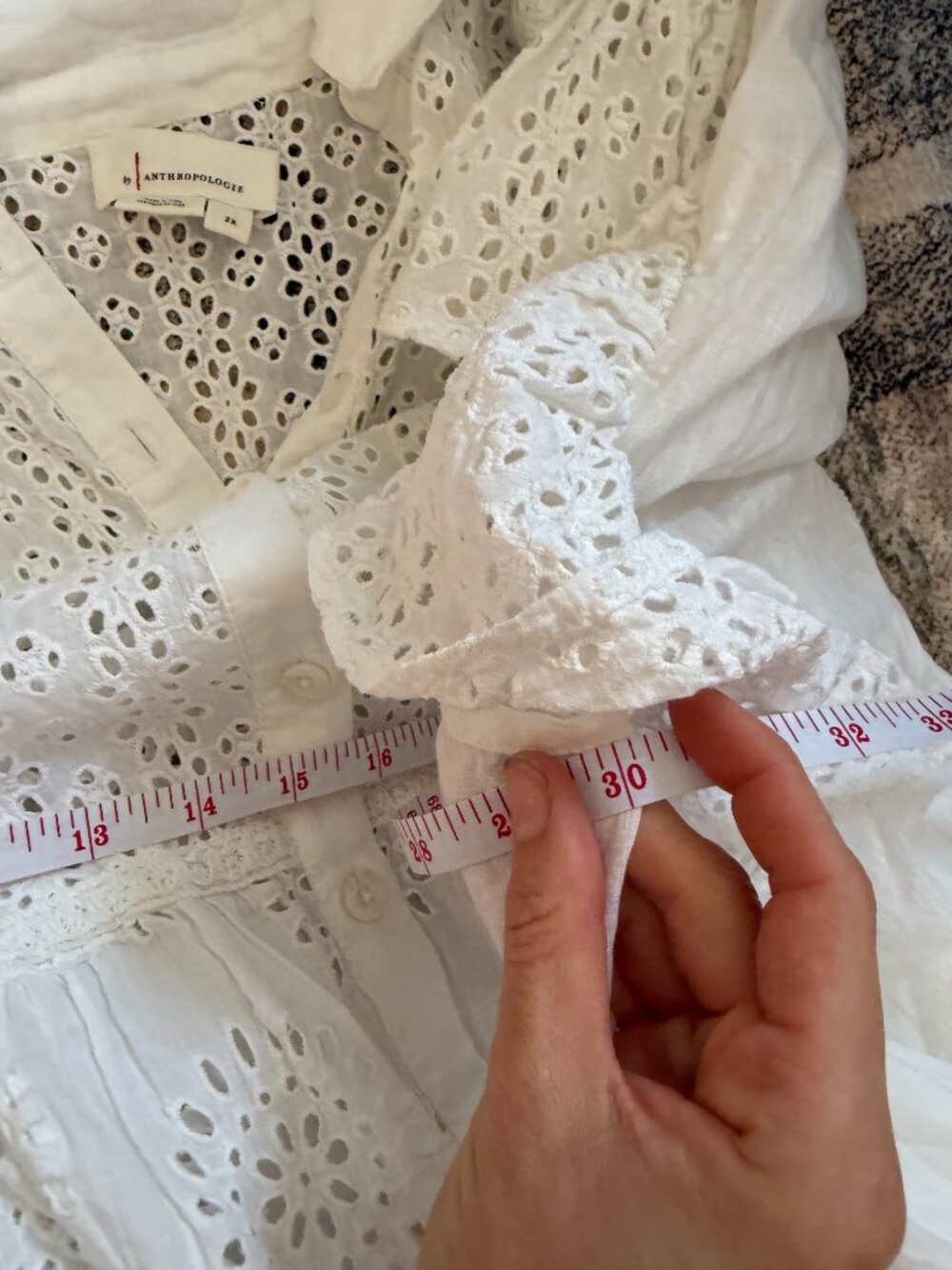 Anthropologie Eyelet Embroidered Babydoll Dress Ruffle Sleeve White 2X - Picture 7 of 8